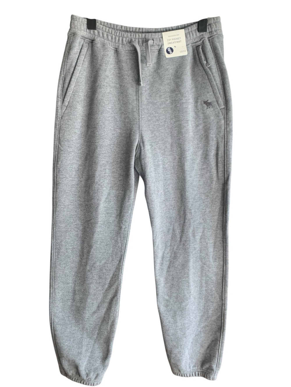 NWT Abercrombie Essentials Zip Pocket Fleece Jogger Dark Grey 13/14 Kids